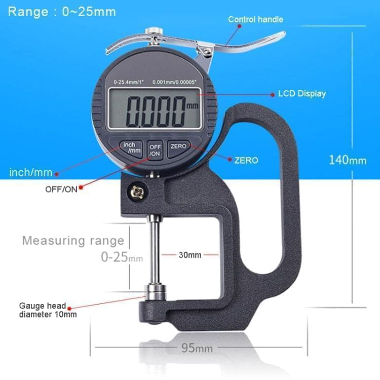 0-25mm Range Digital Display Percentage Thickness Gauge - Eurekaonline