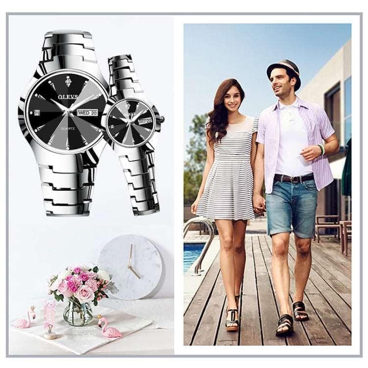 1 Pair OLEVS 8697 Couple Fashion Waterproof Luminous Quartz Watch(Black) - Eurekaonline
