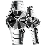 1 Pair OLEVS 8697 Couple Fashion Waterproof Luminous Quartz Watch(Black) - Eurekaonline
