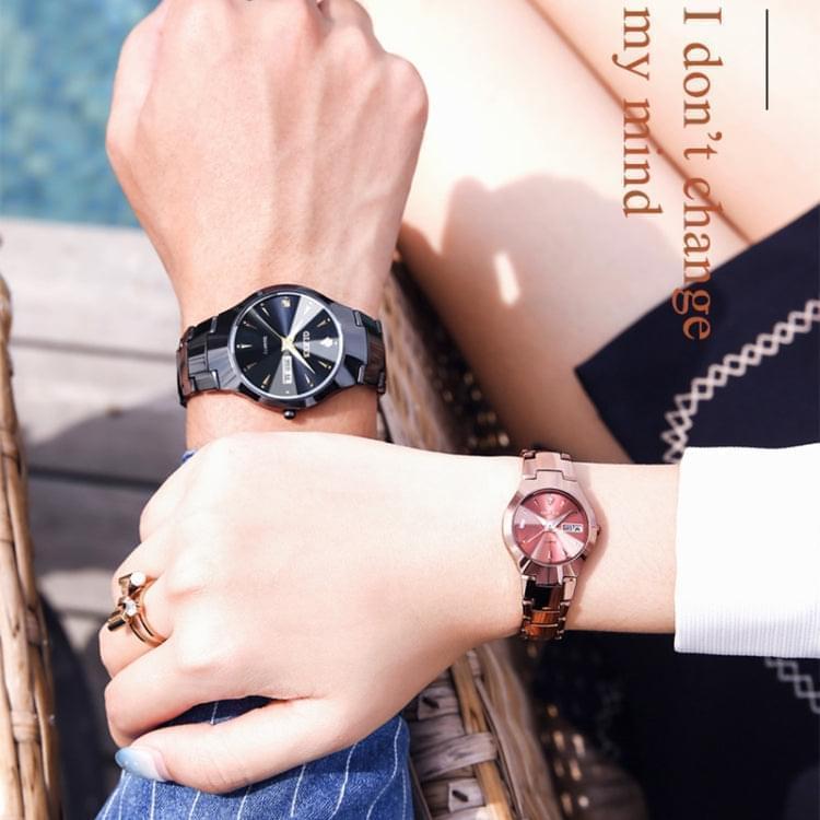 1 Pair OLEVS 8697 Couple Fashion Waterproof Luminous Quartz Watch(Black + Rose Gold) - Eurekaonline