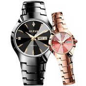 1 Pair OLEVS 8697 Couple Fashion Waterproof Luminous Quartz Watch(Black + Rose Gold) - Eurekaonline