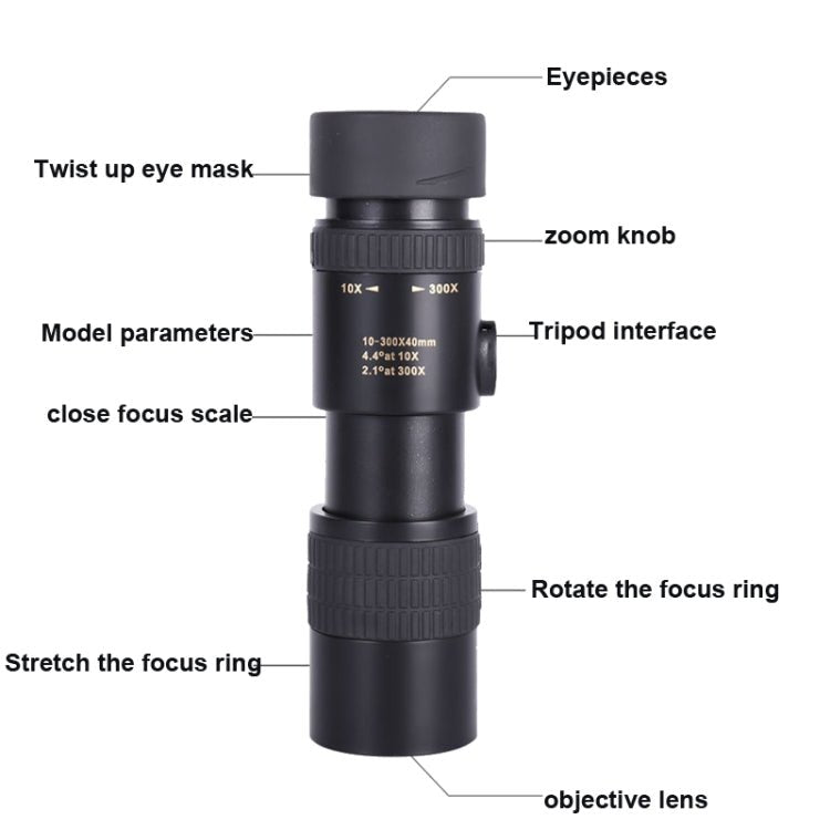 10-300x40 Monocular HD Telescope BAK4 Prism Telescope,Style: With Photo Holder+Tripod - Eurekaonline