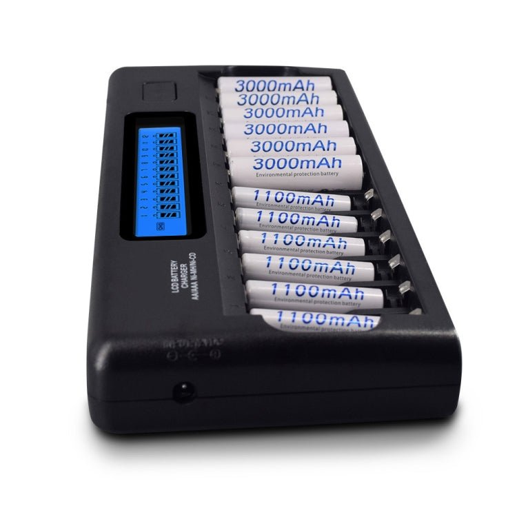 100-240V 12 Slot Battery Charger for AA / AAA / NI-MH / NI-CD Battery, with LCD Display, US Plug - Eurekaonline