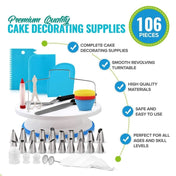 106 in 1 Cake Turntable Set Stainless Steel Decorating Mouth Cake Decorating Baking Tool(Blue) - Eurekaonline