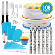 106 in 1 Cake Turntable Set Stainless Steel Decorating Mouth Cake Decorating Baking Tool(Blue) - Eurekaonline