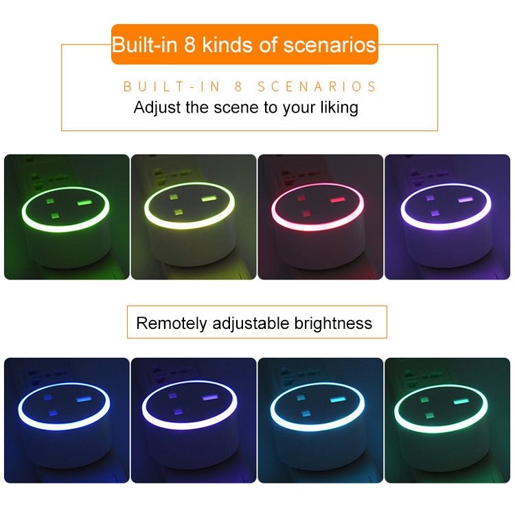 10A RGB Scene Light WiFi Remote Control Smart Socket Works with Alexa & Google Home, AC 220-240V, UK Plug - Eurekaonline