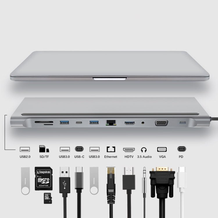 TF + USBx3+ HDMI + VGA + 3.5mm AUX to Type-C HUB Adapter - Eurekaonline