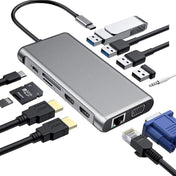 12 in 1 HDMI x2 + USB3.0 + USB2.0 + PD Charging + VGA + RJ45 + 3.5mm Jack + TF/SD x2 Type-C / USB-C HUB Docking Station(Dark Grey) - Eurekaonline