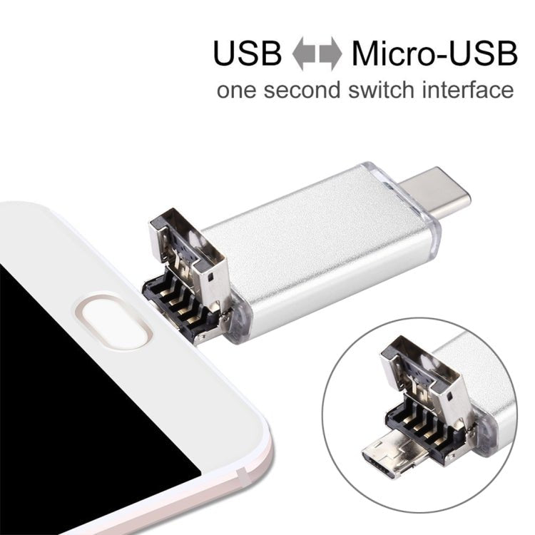 128GB 3 in 1 USB-C / Type-C + USB 2.0 + OTG Flash Disk, For Type-C Smartphones & PC Computer(Silver) - Eurekaonline