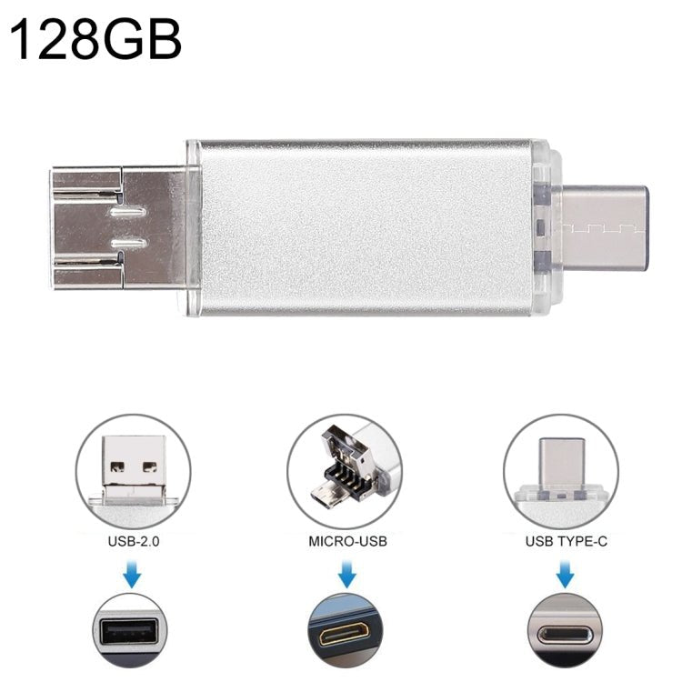  Type-C + USB 2.0 + OTG Flash Disk, For Type-C Smartphones & PC Computer(Silver) - Eurekaonline