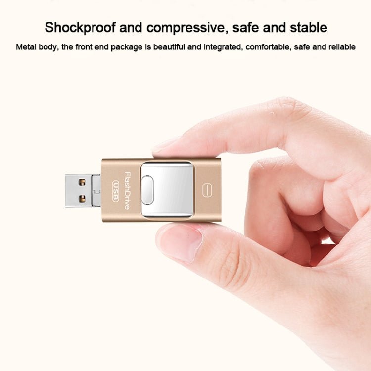 128GB USB 3.0 + 8 Pin + Mirco USB Android iPhone Computer Dual-use Metal Flash Drive (Gold) - Eurekaonline