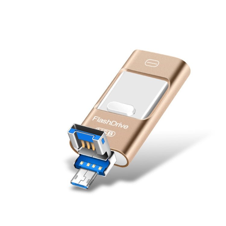 128GB USB 3.0 + 8 Pin + Mirco USB Android iPhone Computer Dual-use Metal Flash Drive (Gold) - Eurekaonline