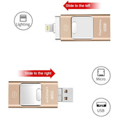 128GB USB 3.0 + 8 Pin + Mirco USB Android iPhone Computer Dual-use Metal Flash Drive (Gold) - Eurekaonline