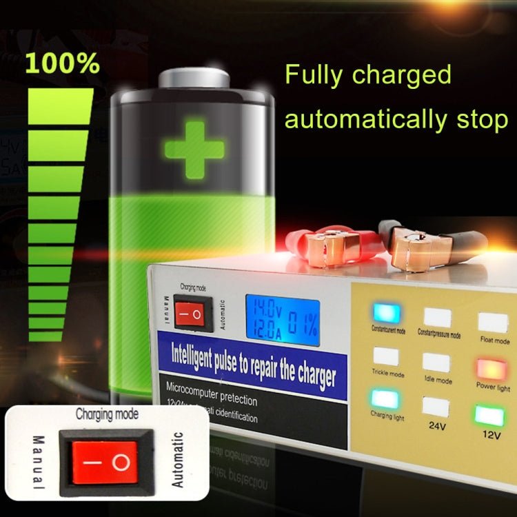 12V / 24V Car / Motorcycle Universal Battery Charger Intelligent Pulse Repair Charger - Eurekaonline