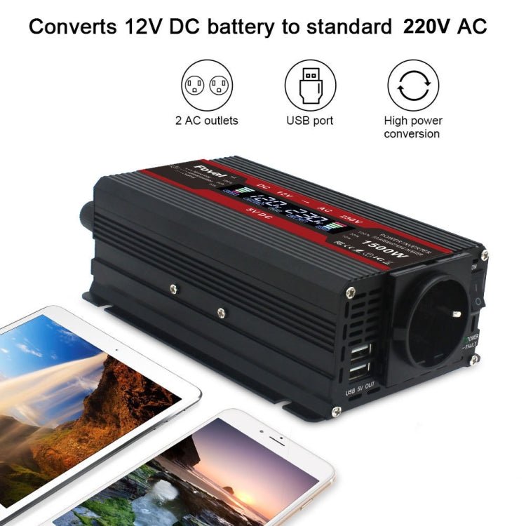 1500W LCD Smart Home Car Inverter 12V To 220V Power Converter - Eurekaonline