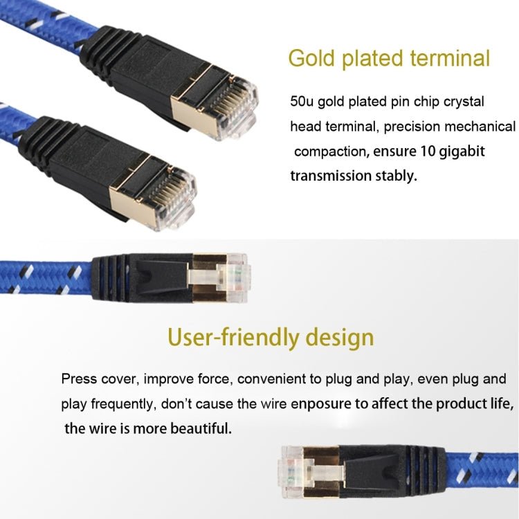 15m Gold Plated CAT-7 10 Gigabit Ethernet Ultra Flat Patch Cable for Modem Router LAN Network, Built with Shielded RJ45 Connector - Eurekaonline