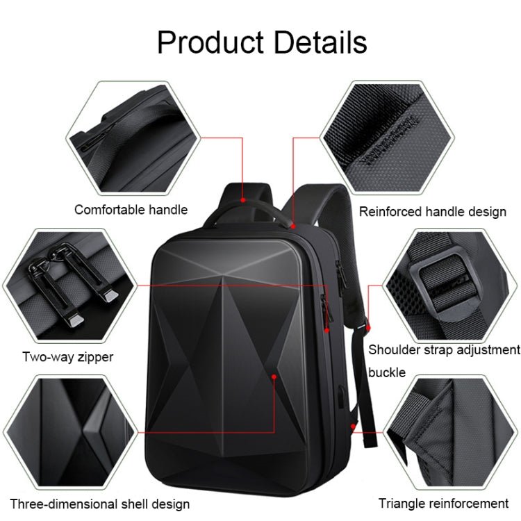 160 Large Capacity ABS Waterproof Laptop Backpack with USB Charging Port(Light Grey) - Eurekaonline