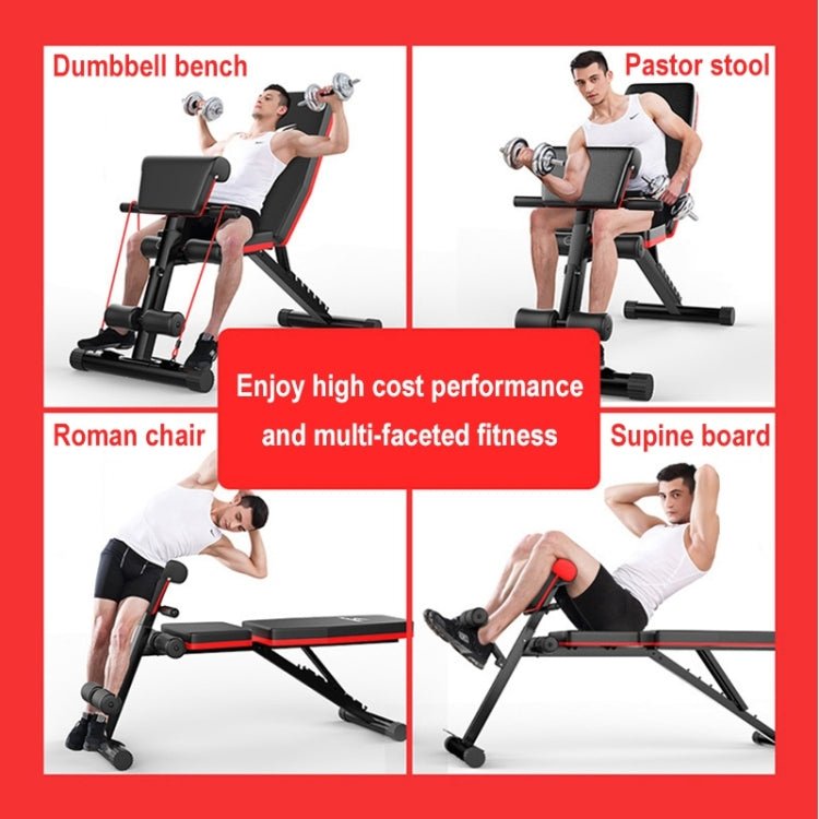 189-3 Premium Edition Household Folding Multifunctional Bold Main Frame Dumbbell Bench Sit-up Bench Weightlifting Bed with Pull Rope & Preacher Curl - Eurekaonline