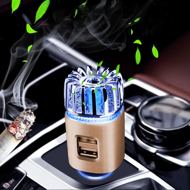 2 in 1 Car Negative-ion Aromatherapy Air Purifier Humidifier + Dual USB Port Car Charger (Gold) - Eurekaonline