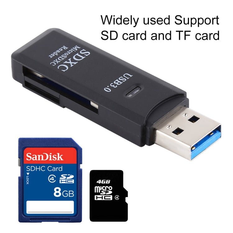 2 in 1 USB 3.0 Card Reader, Super Speed 5Gbps, Support SD Card / TF Card(Black) - Eurekaonline