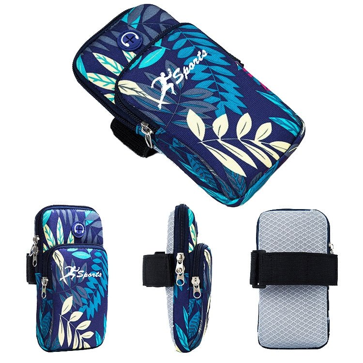 2 PCS B026 Running Mobile Phone Arm Bag Sports Yoga Mobile Phone Bag, Specification： Large (Leaves Blue) - Eurekaonline