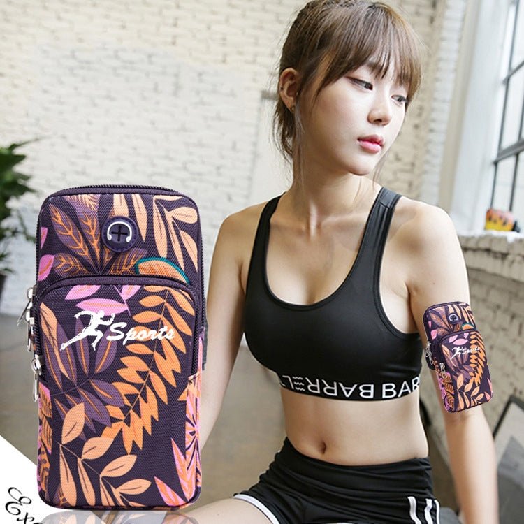 2 PCS B026 Running Mobile Phone Arm Bag Sports Yoga Mobile Phone Bag, Specification： Small (Leaves Orange) - Eurekaonline