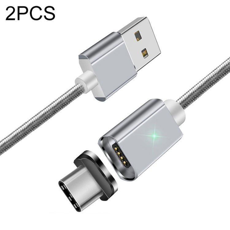 2 PCS ESSAGER Smartphone Fast Charging Data Transmission Cable with Magnetic USB-C / Type-C Connector, Cable Length: 2m(Silver) - Eurekaonline