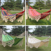 200x150cm Double Outdoor Camping Tassel Canvas Hammock with Stick(Pink Stripes) Eurekaonline
