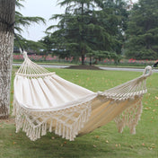 200x150cm Double Outdoor Camping Tassel Canvas Hammock with Stick(White) Eurekaonline