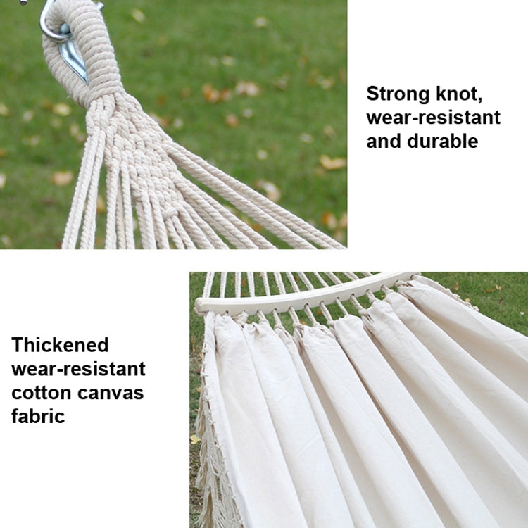 200x150cm Double Outdoor Camping Tassel Canvas Hammock with Stick(White) Eurekaonline