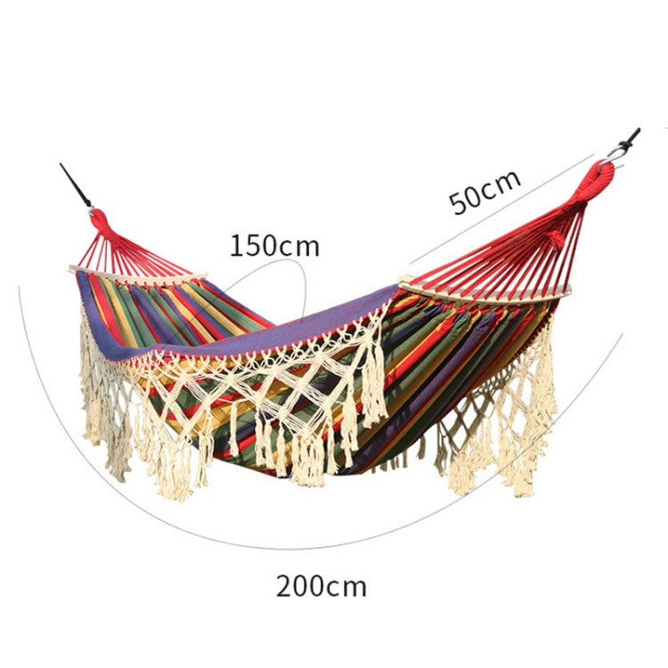 200x150cm Double Outdoor Camping Tassel Canvas Hammock with Stick(White) Eurekaonline