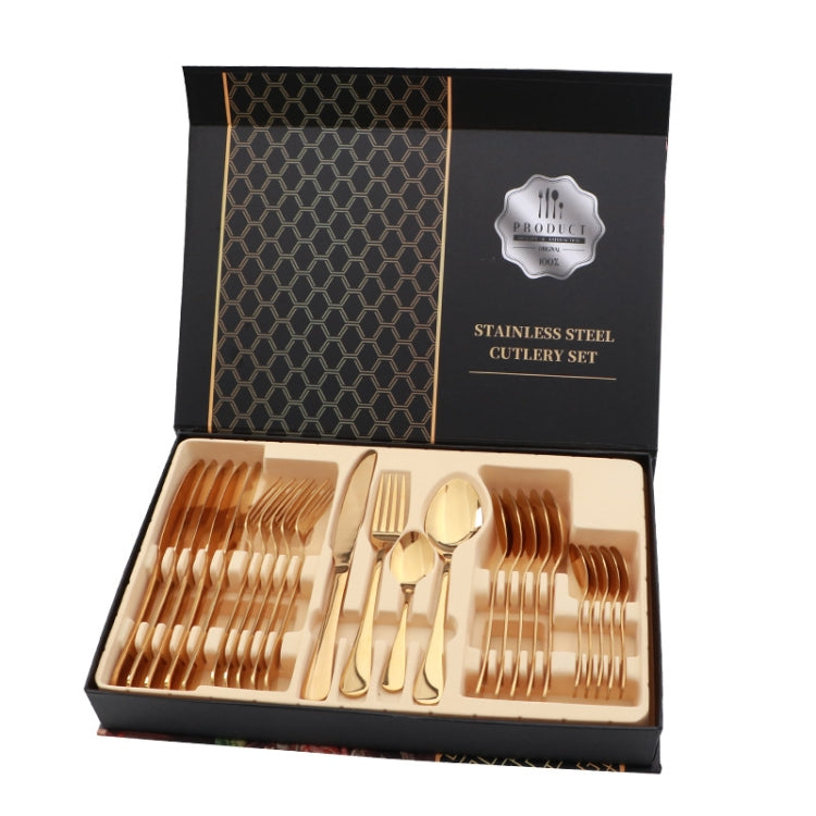 24 in 1 Stainless Steel Tableware Western Steak Cutlery Gift Set, Color: Golden Eurekaonline