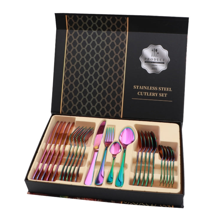 24 in 1 Stainless Steel Tableware Western Steak Cutlery Gift Set, Color: Rainbow Color Eurekaonline