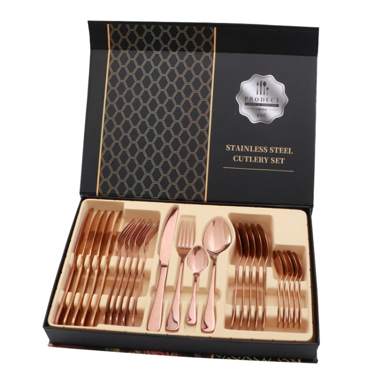 24 in 1 Stainless Steel Tableware Western Steak Cutlery Gift Set, Color: Rose Gold Eurekaonline