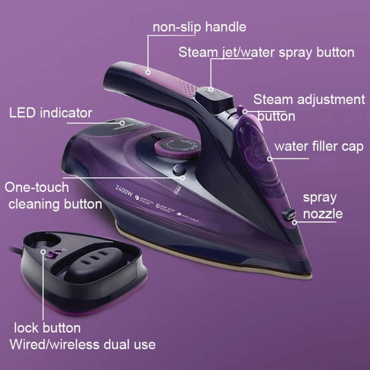 2400W Household Wireless Iron Handheld Steam Iron Garment Steamer,EU Plug(Purple) Eurekaonline