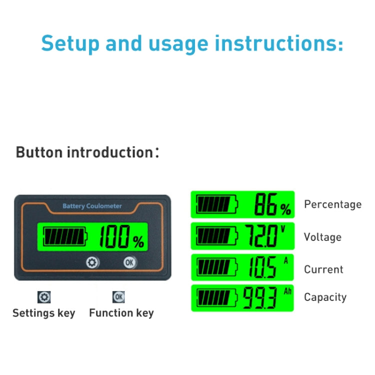 2m 50A 12V 48V Digital Display DC Current Voltmeter Lead-Acid Lithium Battery Charge Meter Eurekaonline