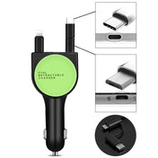 3 In 1 3.1A Dual USB Single Pull Retractable Fast QC3.0 Car Charger(Green) Eurekaonline