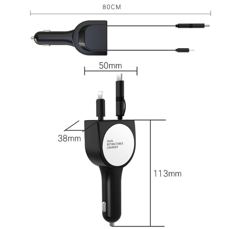 3 In 1 3.1A Dual USB Single Pull Retractable Fast QC3.0 Car Charger(Red) Eurekaonline