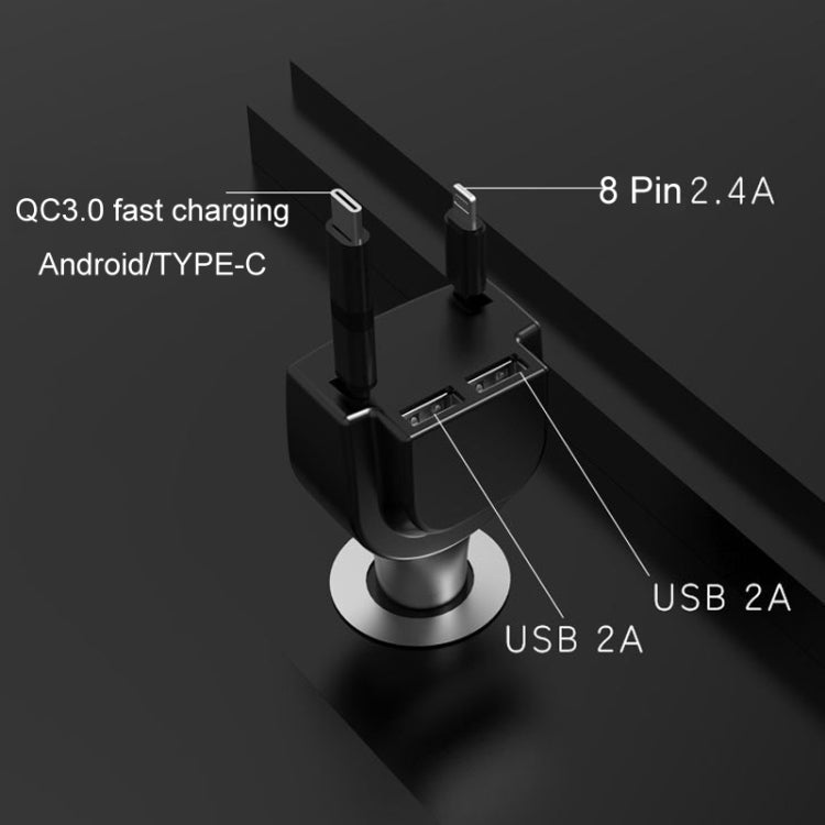 3 In 1 3.1A Dual USB Single Pull Retractable Fast QC3.0 Car Charger(White) Eurekaonline