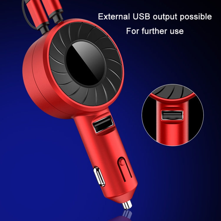 3 In 1 USB Dual Cable Single Pull Retractable Car Charger(Red) Eurekaonline