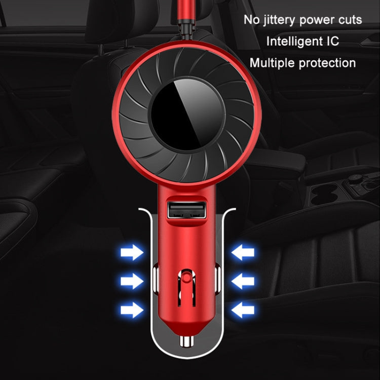 3 In 1 USB Dual Cable Single Pull Retractable Car Charger(Red) Eurekaonline