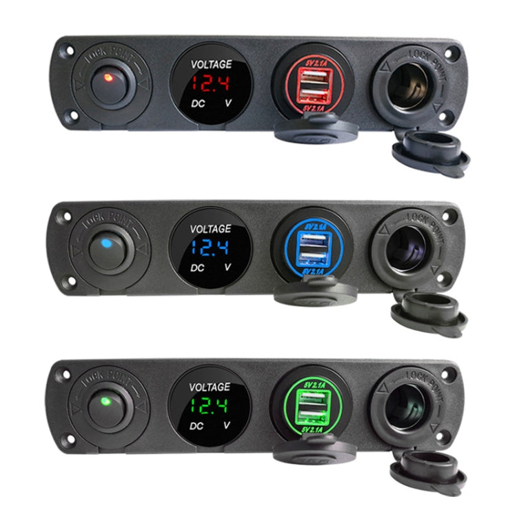 3 PCS 4-hole Panel Combination Switch Dual USB 4.2A Power Plug with Voltmeter (Red Light) Eurekaonline