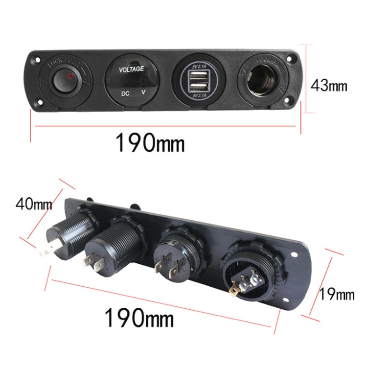 3 PCS 4-hole Panel Combination Switch Dual USB 4.2A Power Plug with Voltmeter (Red Light) Eurekaonline