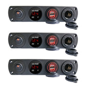 3 PCS 4-hole Panel Combination Switch Dual USB 4.2A Power Plug with Voltmeter (Red Light) Eurekaonline