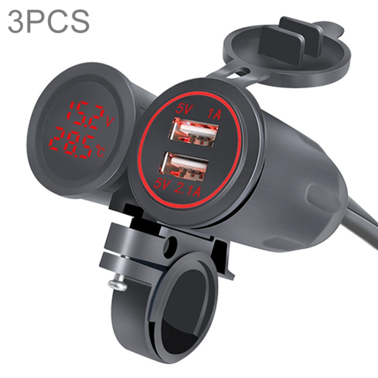 3 PCS Dual USB 3.1A Car Charger 9-30V with Temperature Voltage Holder(Red Light) Eurekaonline