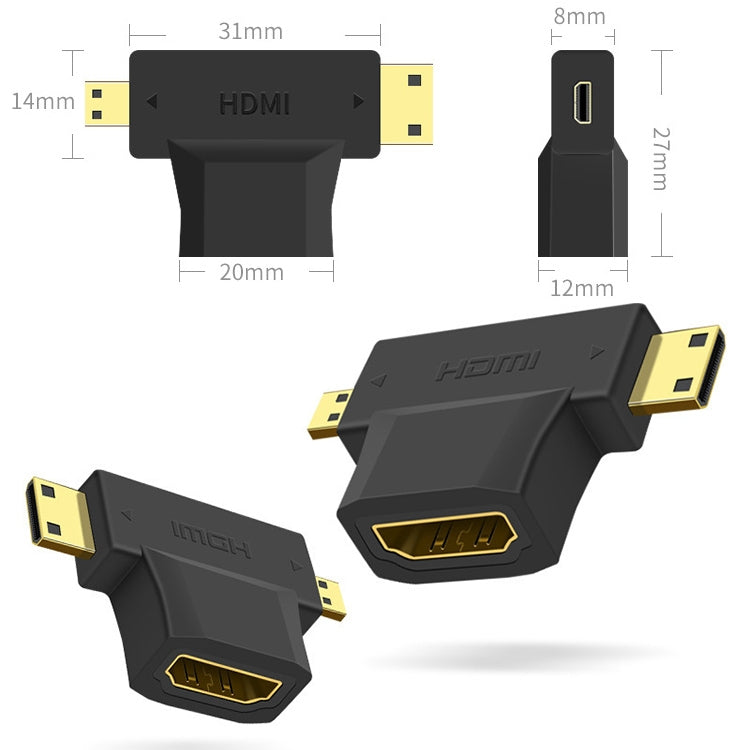 3 in 1 HDMI Female to Mini HDMI Male + Micro HDMI Male Adapter(Black) Eurekaonline