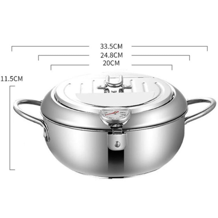 304 Stainless Steel Fryer Pot Household Temperature-controlled Multifunctional Thickening Pot, Size:24cm Eurekaonline