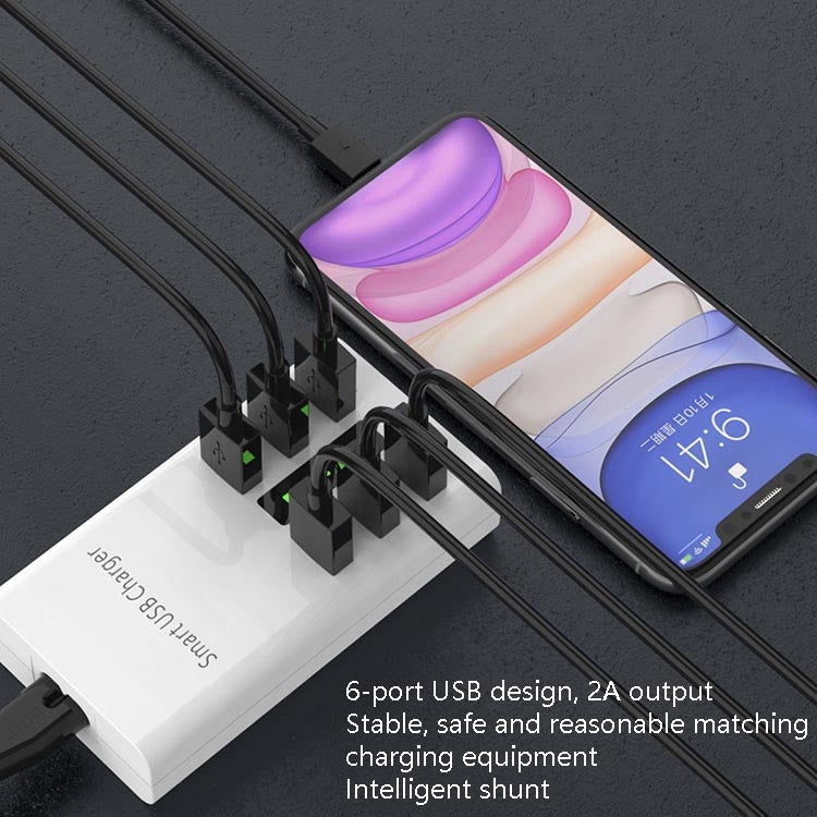 30W 2A Multi-Function 6-Port Charging Socket Universal Smart Phone And Tablet USB Charger(UK Plug) Eurekaonline