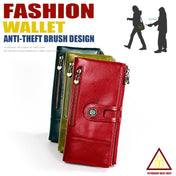 3513 Antimagnetic RFID Multi-function Retro Leather Lady Wallet Large-capacity Purse with Card Holder(Green) Eurekaonline