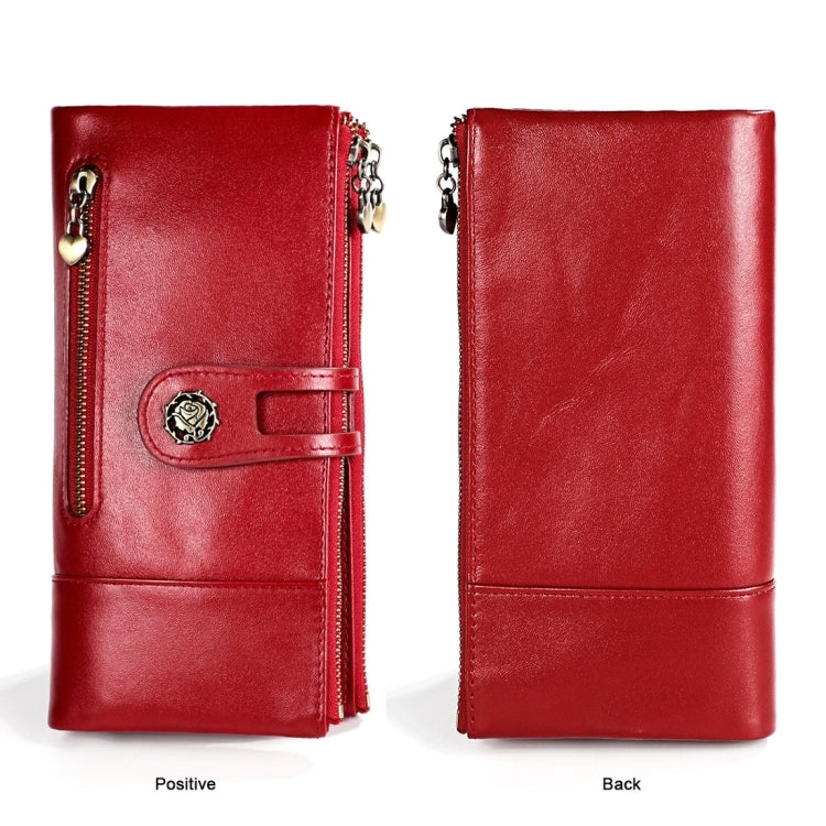 3513 Antimagnetic RFID Multi-function Retro Leather Lady Wallet Large-capacity Purse with Card Holder(Red) Eurekaonline